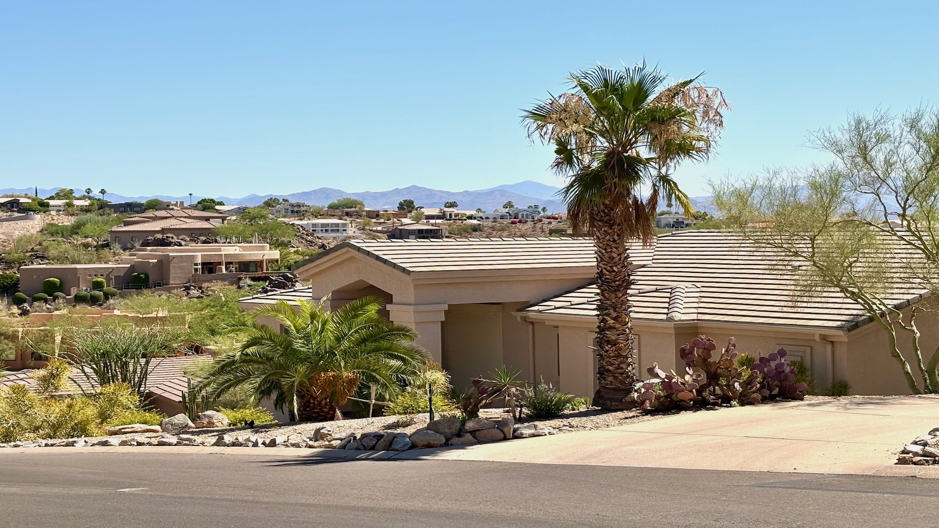 Arizona desert home with palm trees and mountain views — HEI planning article